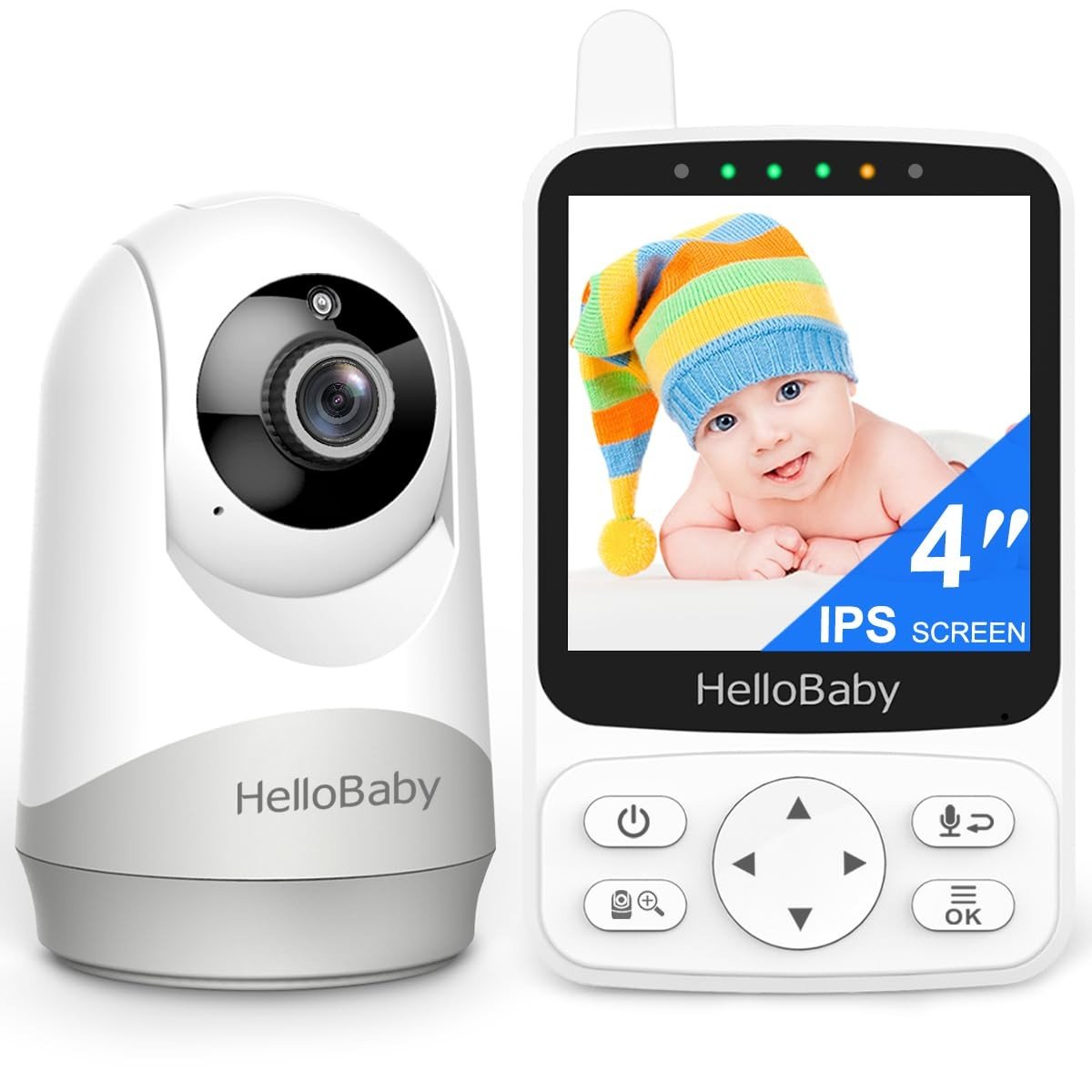 HelloBaby Monitor Bebê 4" IPS | 29h Bateria, Visão Noturna, Áudio 2 Vias, Alcance 1000ft