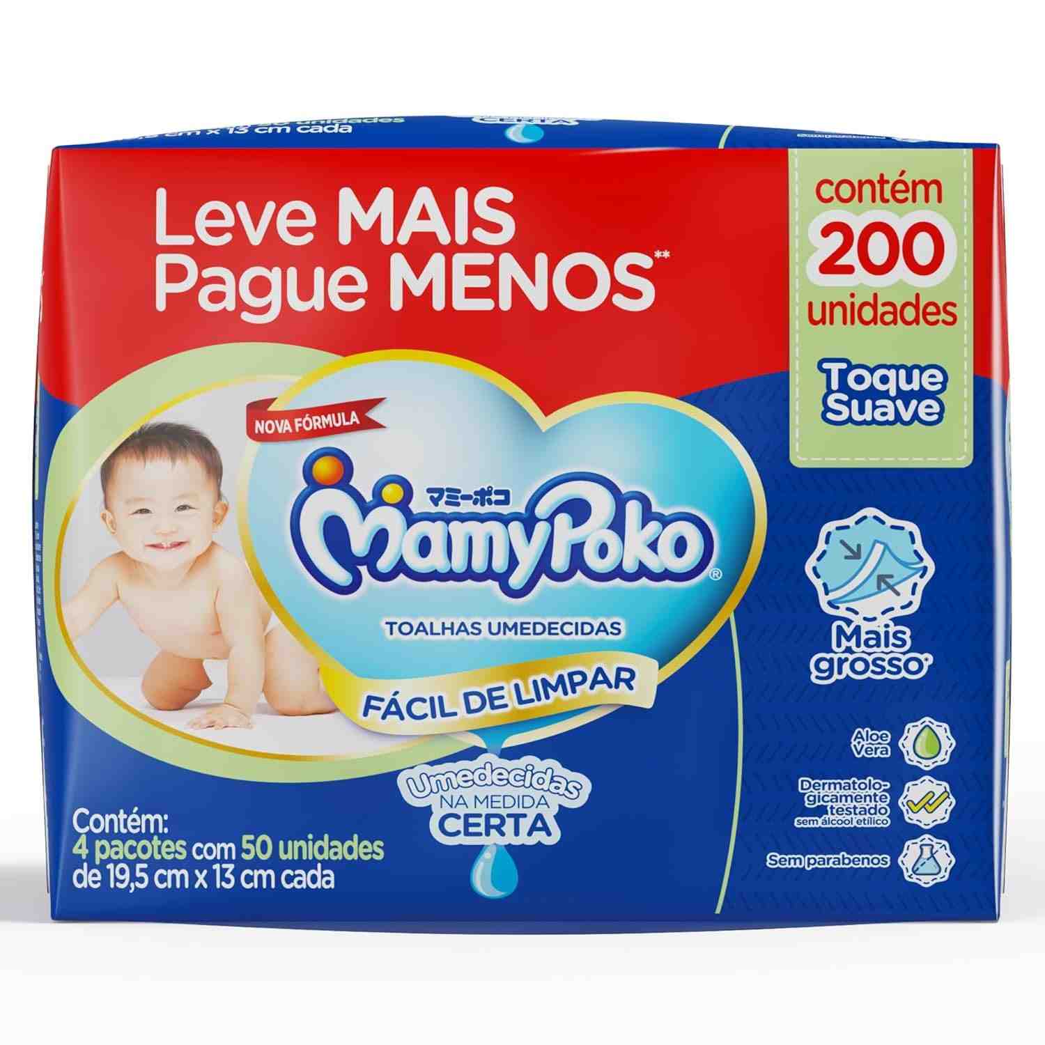 MamyPoko Lenços Umedecidos Toque Suave 200 Unidades - Maciez e Proteção para a Pele do Bebê