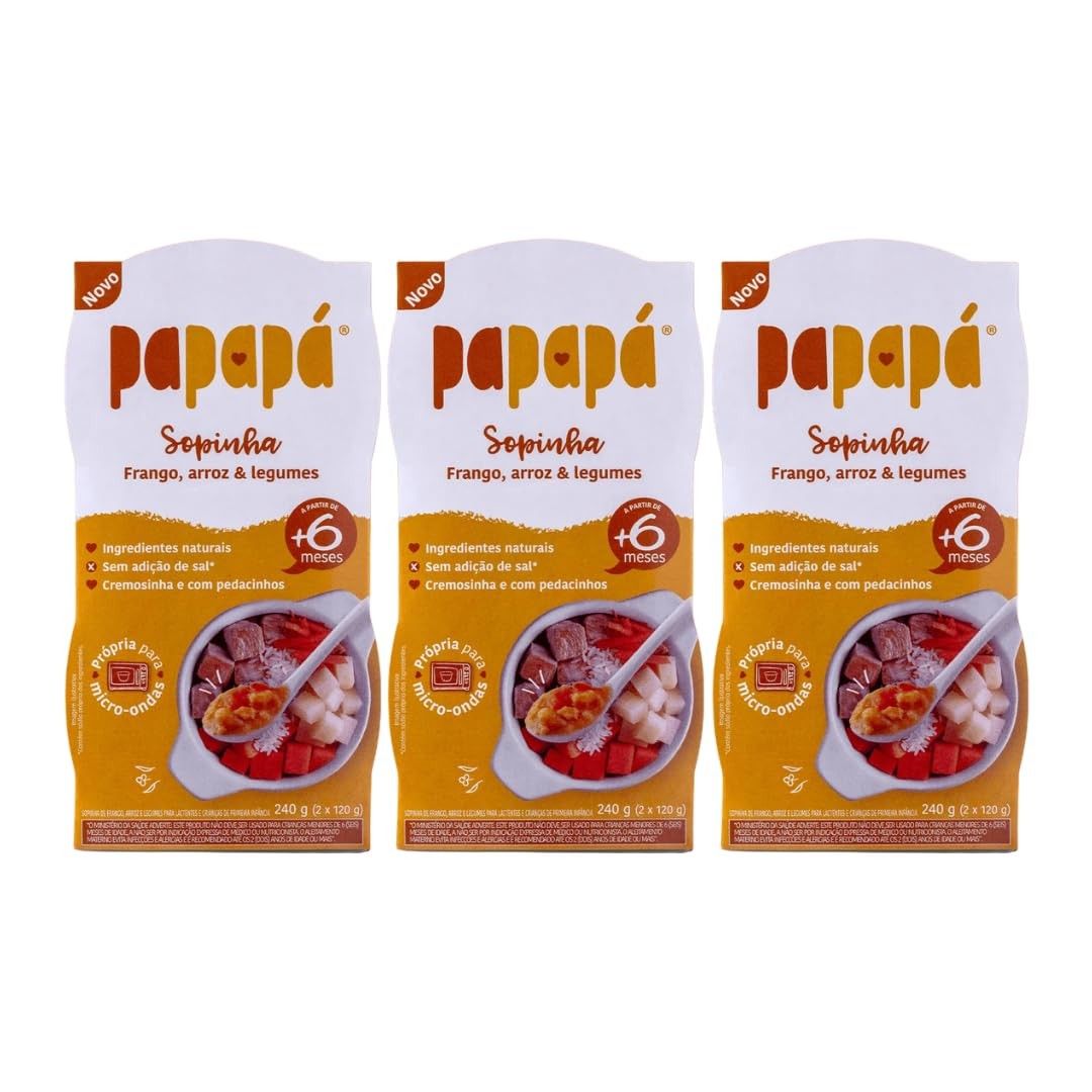 Papinha Kit 3 Unidades Sopinha Frango, Arroz e Legumes 240g - Refeição Natural para Bebês