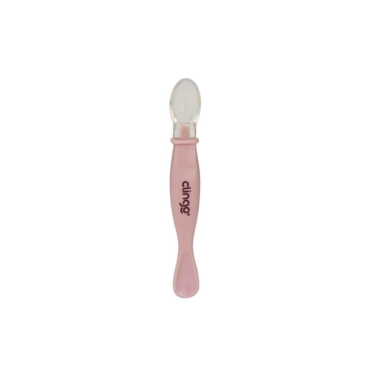 Colher Silicone Ponta Dupla Rosa - Segura e Macia para Bebês