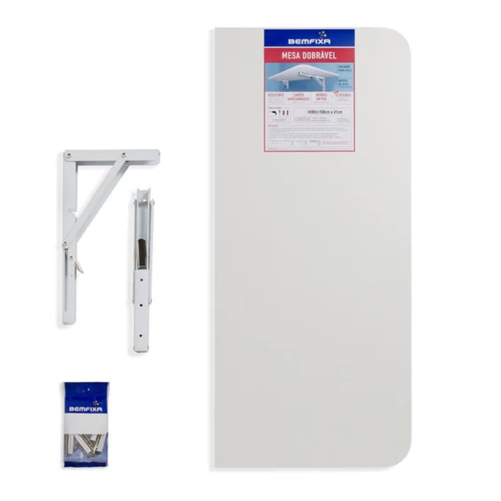 Mesa Dobrável BemFixa 9824 em MDP Branca 100x41cm - Segura, Prática e Moderna
