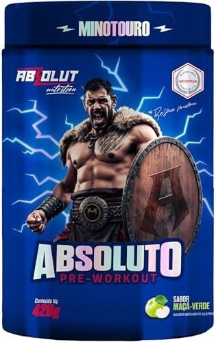 Absolut Nutrition, Pré-treino complementado com Beta-alanina, Arginina, Taurina, e Cafeína, Sabor maçã verde, Absoluto Minotouro, 420 gramas