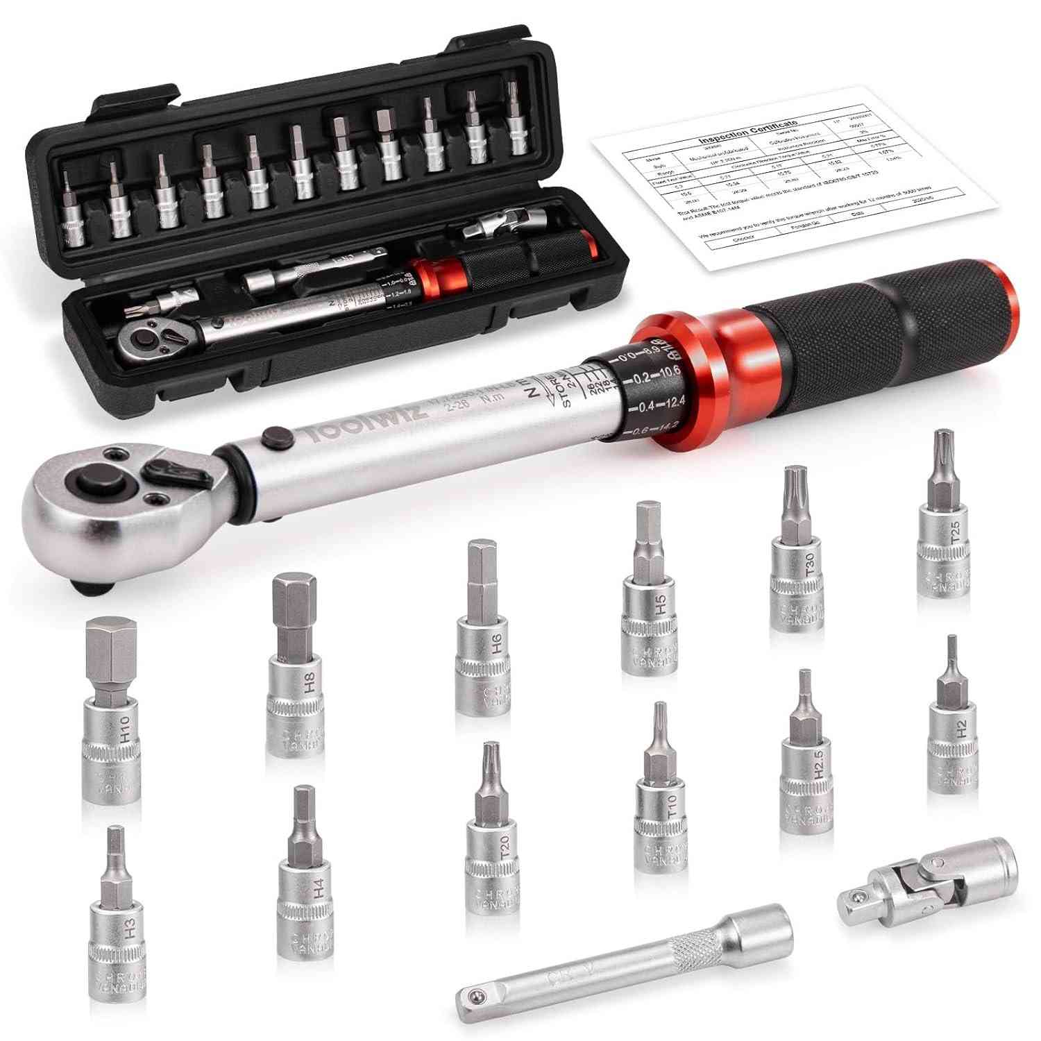 Kit Chave de Torque Toolwiz 1/4" - Precisão Profissional para Bicicletas e Automóveis (15 Peças)
