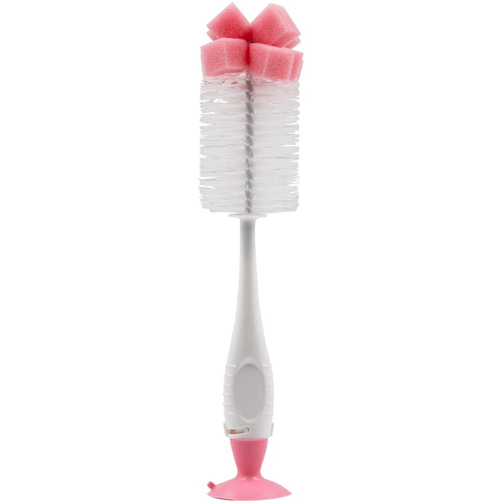 Escova para Mamadeira e Bico com Ventosa Rosa - Limpeza Fácil e Segura