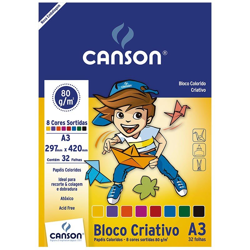 Bloco Criativo Canson A3: 8 Cores e 32 Folhas