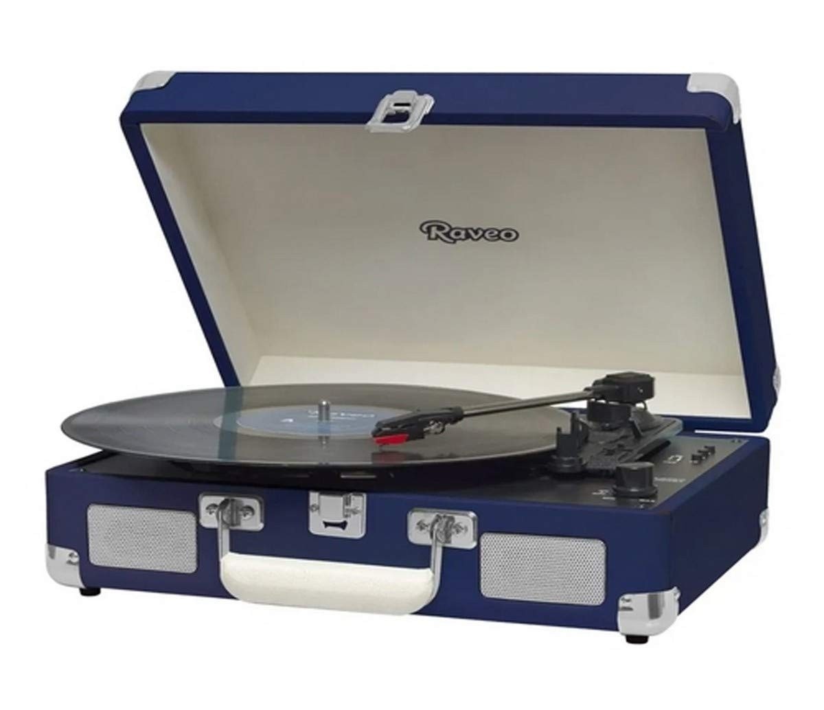 Vitrola Raveo Sonetto Chrome Navy: Vinil, Bluetooth, USB e Gravação MP3 - Estilo Vintage Azul!