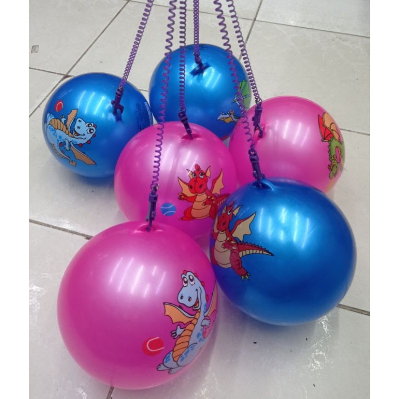 Bola Vinil Tema Dragão Azul/Rosa com Cordão Mola – Kit 6 Unidades