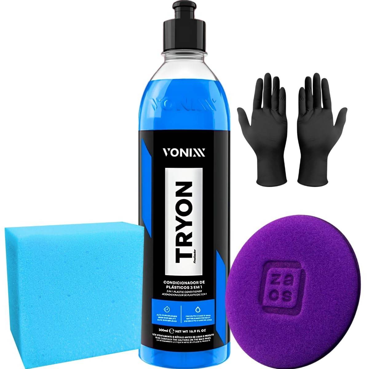 Tryon Vonixx 3 em 1: Condicionador Acetinado para Plásticos e Borrachas com SiO2 | Kit Completo 500ml
