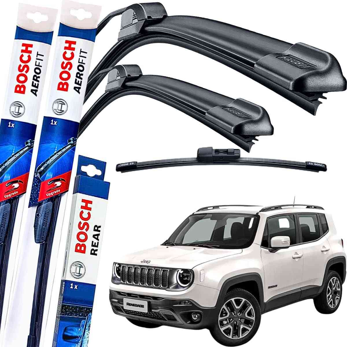 Kit Palhetas Limpador Parabrisa Bosch Aerofit Dianteiro + Traseiro Jeep Renegade (2015-2020)