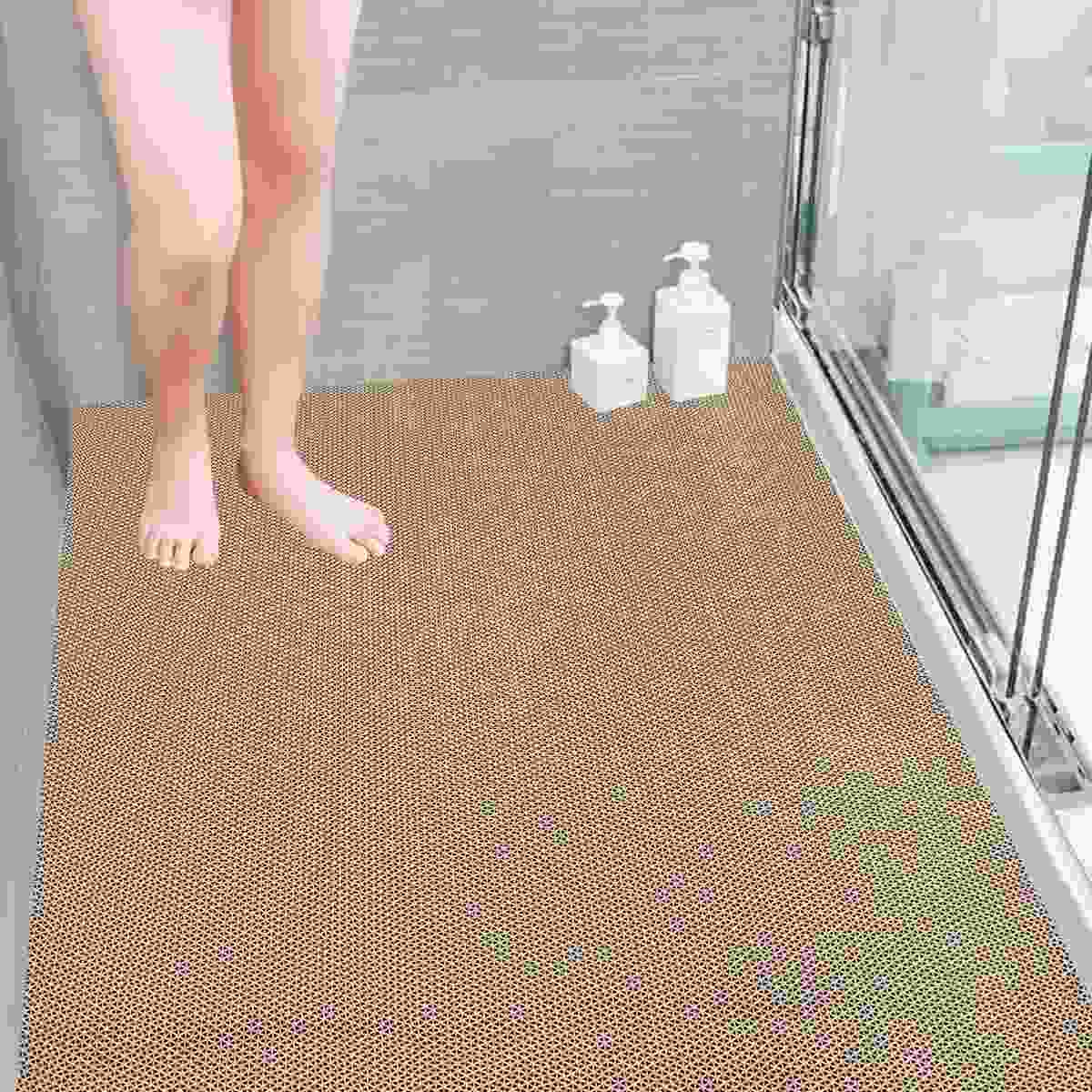 Tapete Antiderrapante Premium para Banheiro, Box e Piscina | Onda Bege 60x100cm