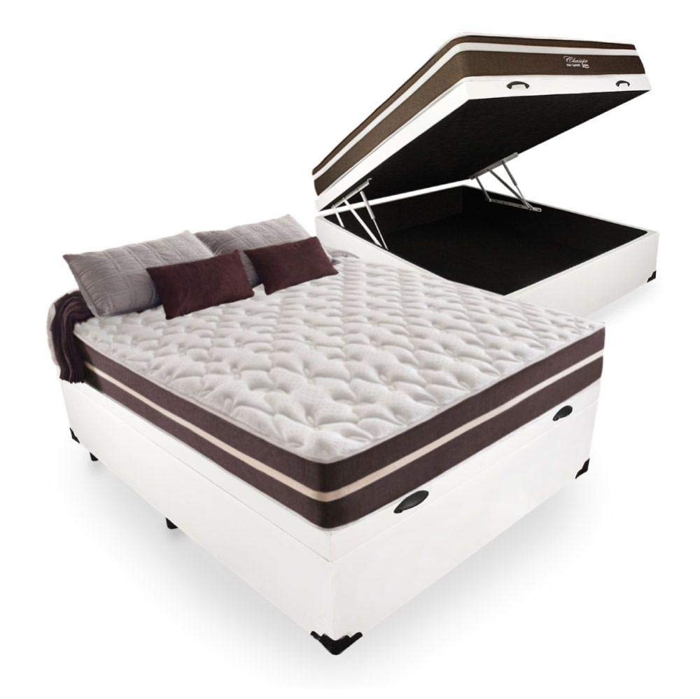 Cama Box com Baú Casal + Colchão de Molas Classic Superlastic 138cm - Design Sofisticado e Conforto Duradouro