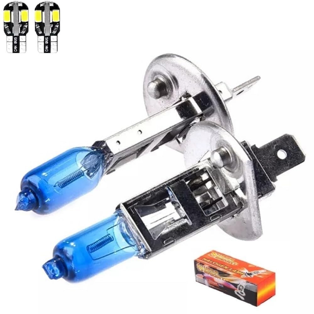 Kit 2 Lâmpadas H1 Super Branca 100W 12V 5000K + Lâmpada T10 LED: Iluminação Potente e Moderna para Seu Carro