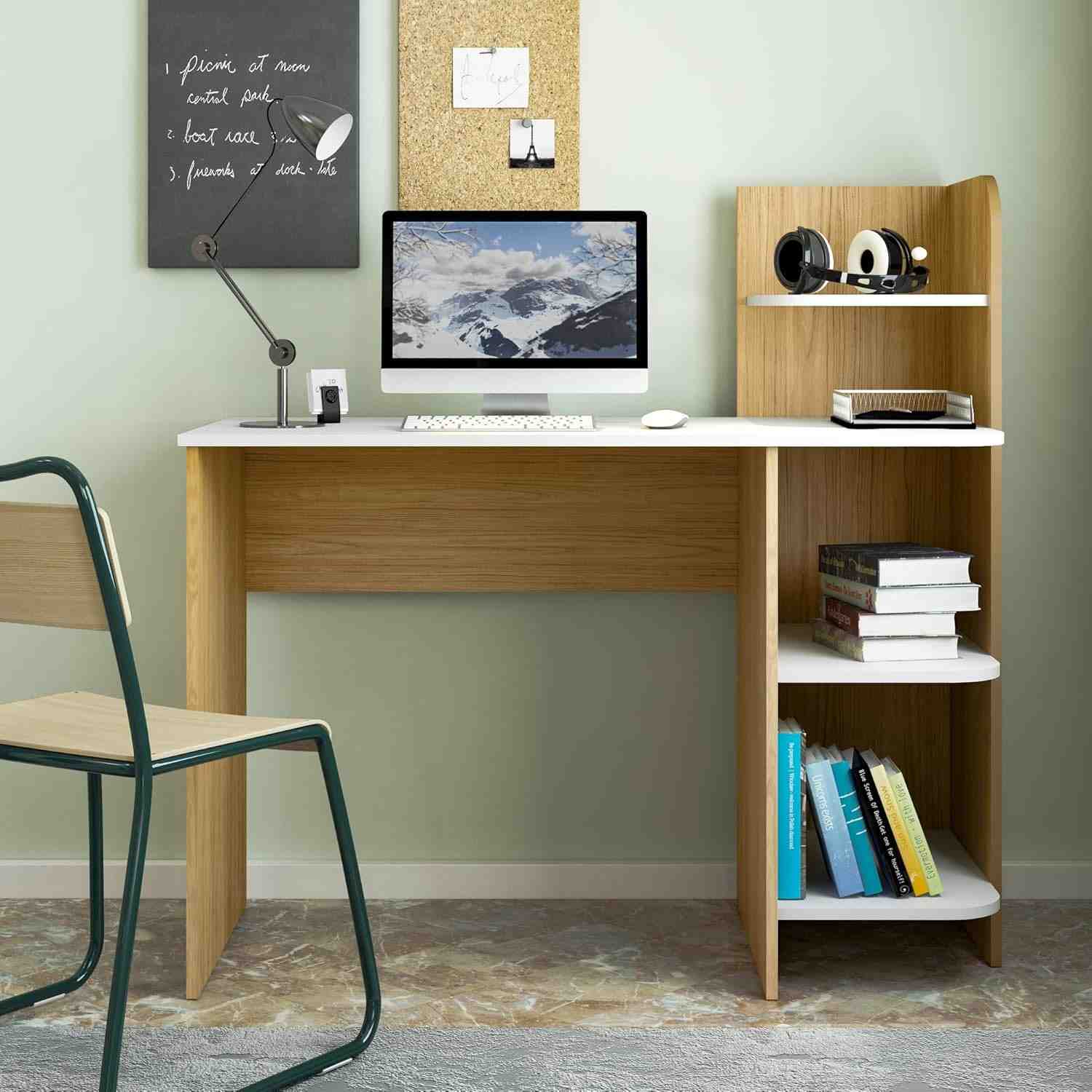 Escrivaninha com 3 Prateleiras LINK Carvalho e Branco – Design Moderno para Estudos e Trabalho