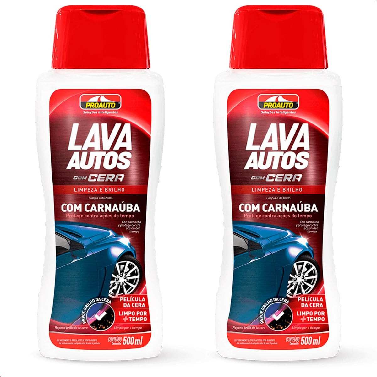 KIT 2x Lava Autos Shampoo Carnaúba Pro Auto: Brilho Intenso e Proteção Duradoura 500ml