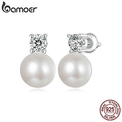 Brincos de Prata 925 com Moissanite e Pérola Natural Bamoer – Elegância e Qualidade