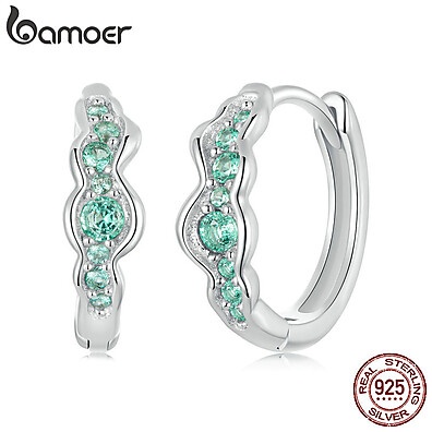 Brincos de Prata Bamoer: Elegância em Onda Verde