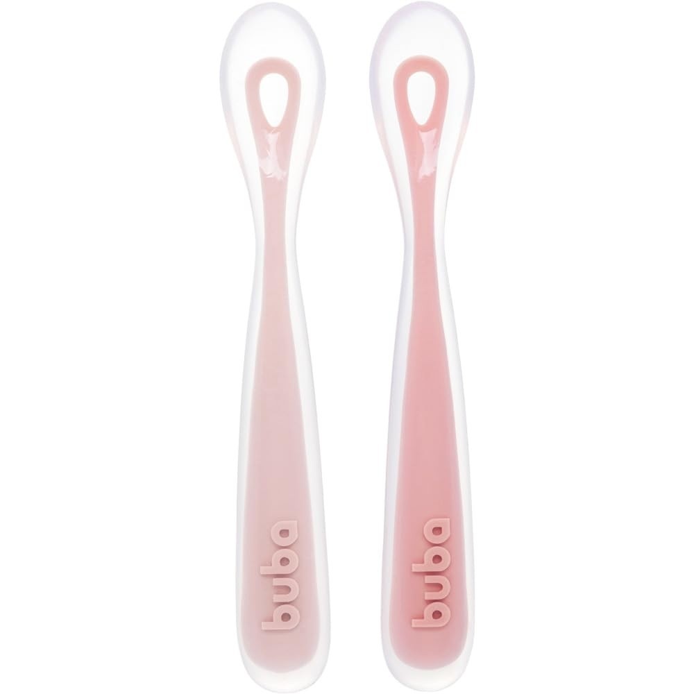 Kit 2 Colheres em Silicone Buba Fase 1 Rosa - Segurança e Conforto na Introdução Alimentar