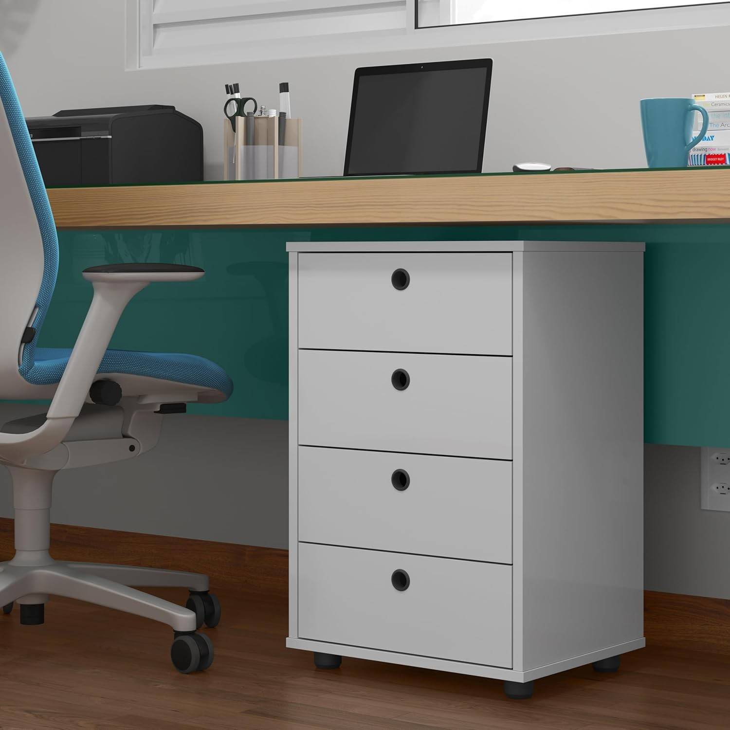 Gaveteiro de Mesa de Cabeceira Classic 4 Gavetas Branco | Organize com Estilo Seu Quarto, Escritório ou Home Office