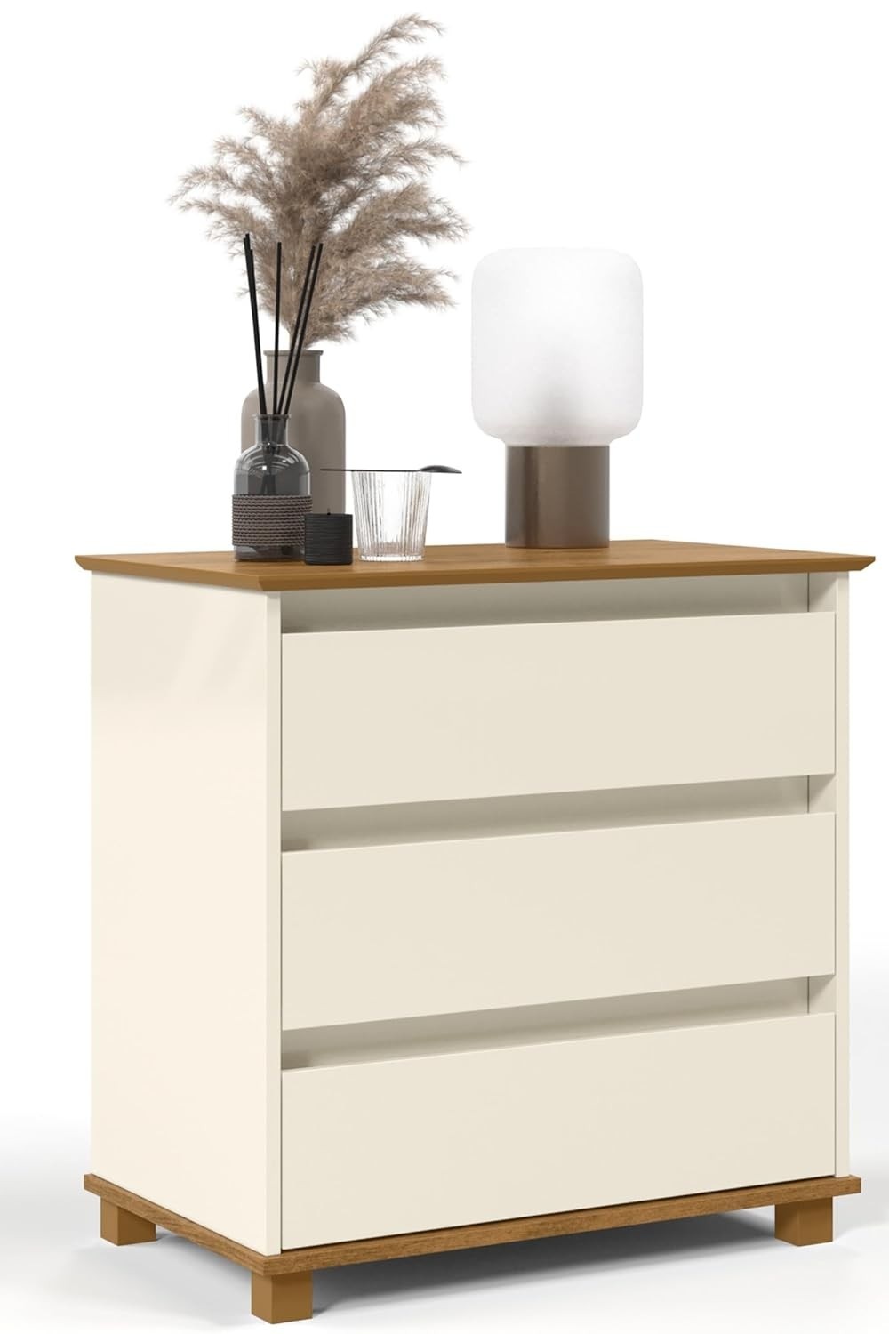 Mini Cômoda Criado Mudo Mesa de Cabeceira com 3 Gavetas em Madeira Off White | Design Moderno e Funcional