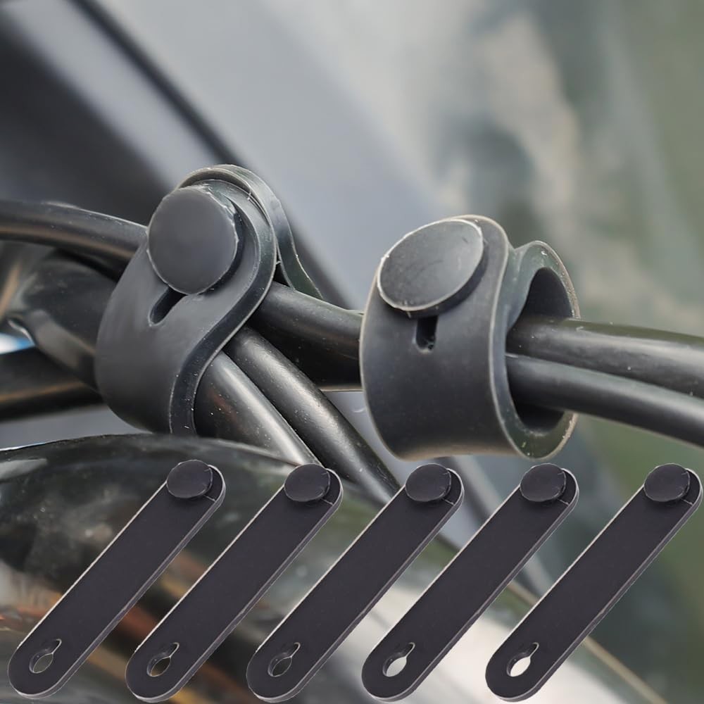 Organizador Universal de Cabos 5 Peças: Abraçadeiras de Borracha Preta para Moto e Carro