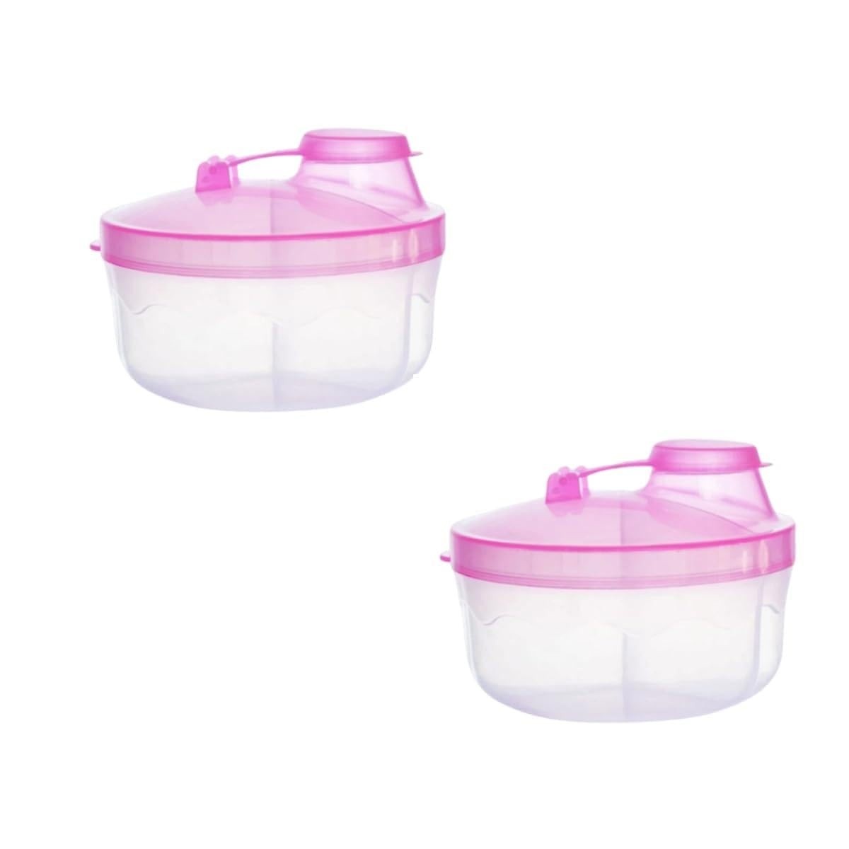Kit 2 Porta Leite em Pó para Bebê e Alimentos - 3 Compartimentos 50ml Cada (Rosa Bebê)