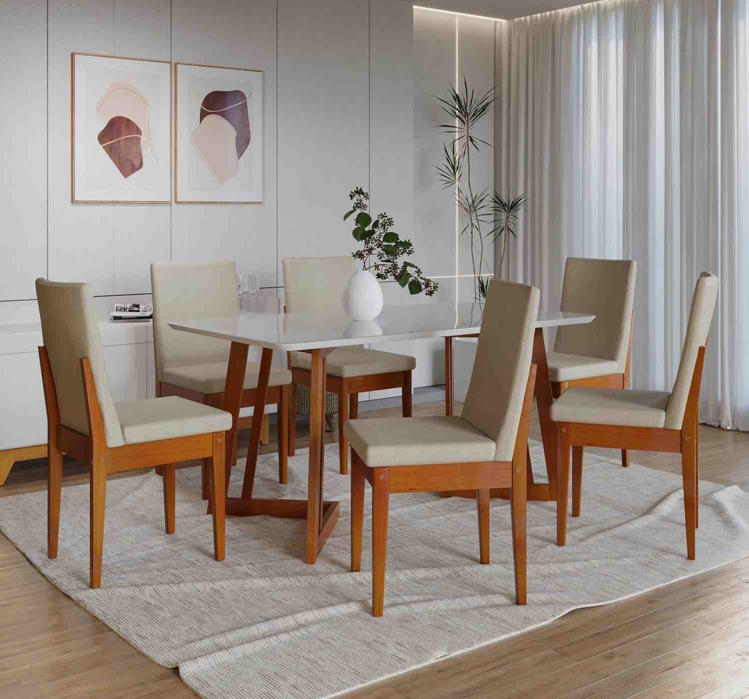 Conjunto Sala de Jantar 6 Lugares com Mesa California e Cadeiras Dakota A40 Móveis Meneghetti