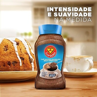 Café 3 Corações Descafeinado Solúvel 50g: Sabor Sem Cafeína