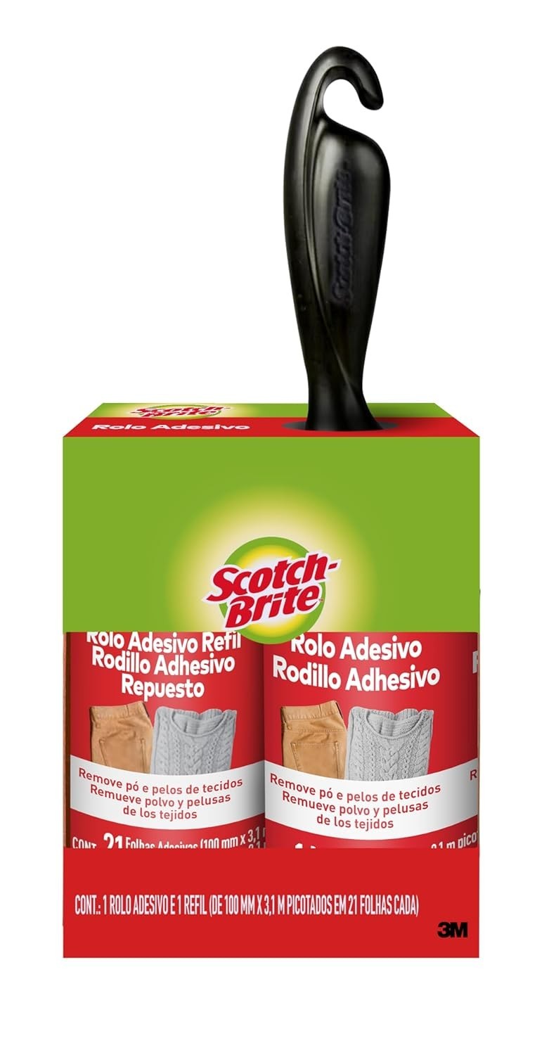 Scotch-Brite Rolo Adesivo Tira Pelos - Caixa com 1 Aplicador e 1 Refil | Limpeza Fácil e Sem Danos