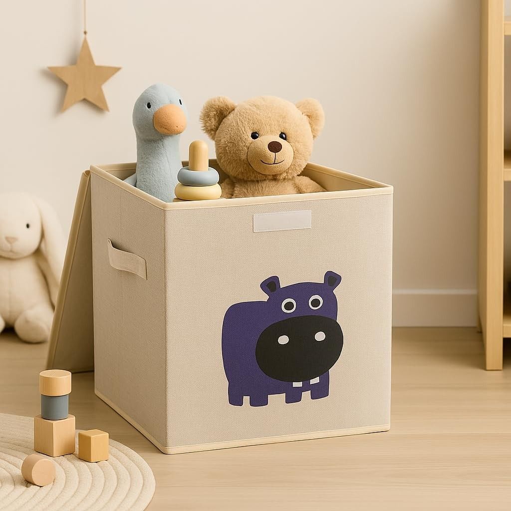 Caixa Organizadora Infantil com Tampa - Design Animal Box em Linho Resistente