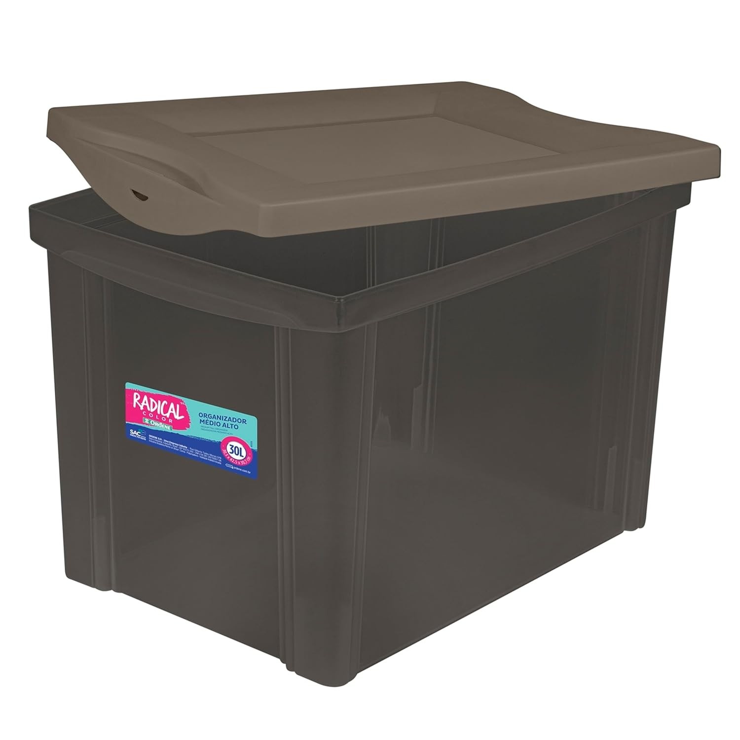 Caixa Organizadora Plástica Alta 13,5L - Cor Camurça, Linha Radical com Tampa Click