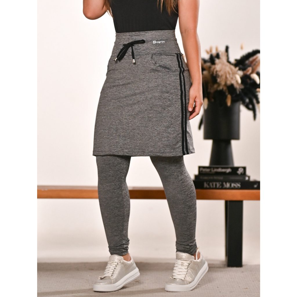 Calça Fitness com Saia por Cima Modesta Cinza Anagrom Ref.7013