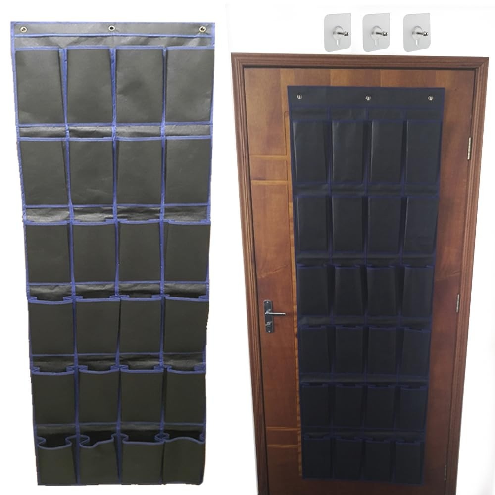 Sapateira 24 Nichos com 12 Pares - Organizador de Porta e Parede para Calçados até 42/43 em TNT Preto