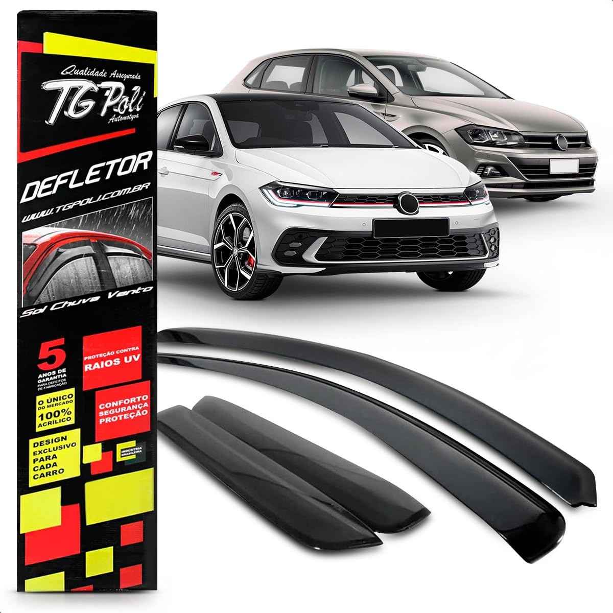 Calha de Chuva Slim Inteiriça para VW Polo Hatch 2020-2023 | Fumê 100% Acrílico Premium