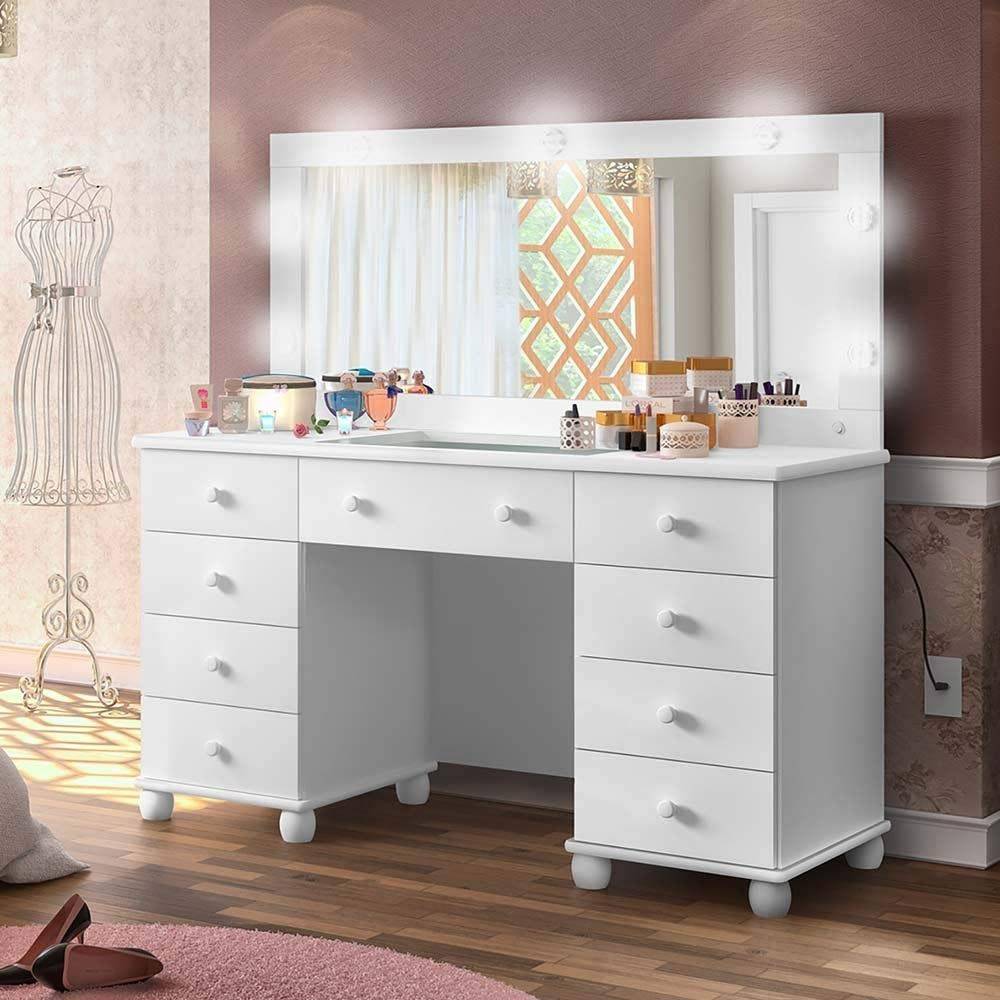 Penteadeira Camarim com Espelho LED e 9 Gavetas - Design Moderno e Iluminação Potente