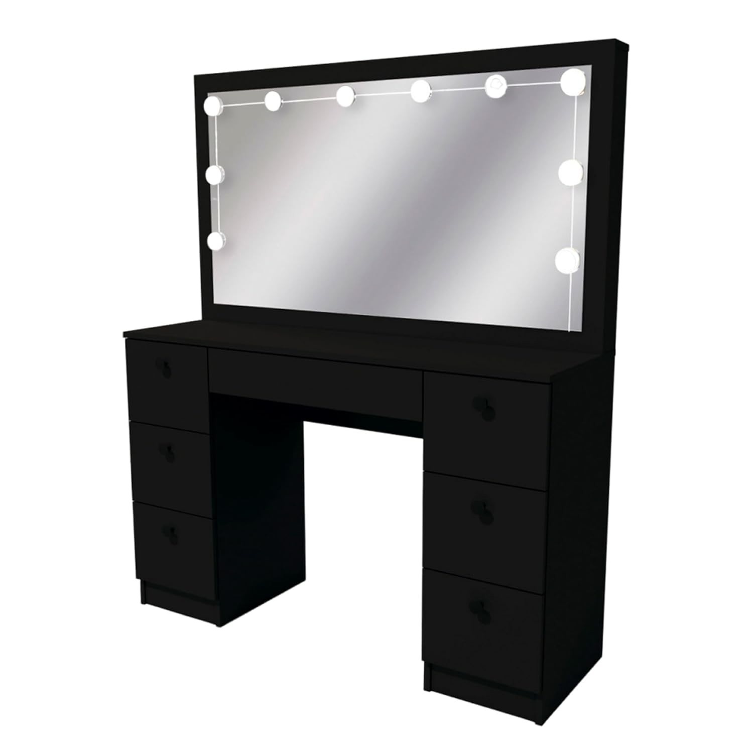 Penteadeira Ditália 7 Gavetas Preto com Kit Luz Camarim - Design Moderno e Funcionalidade Premium