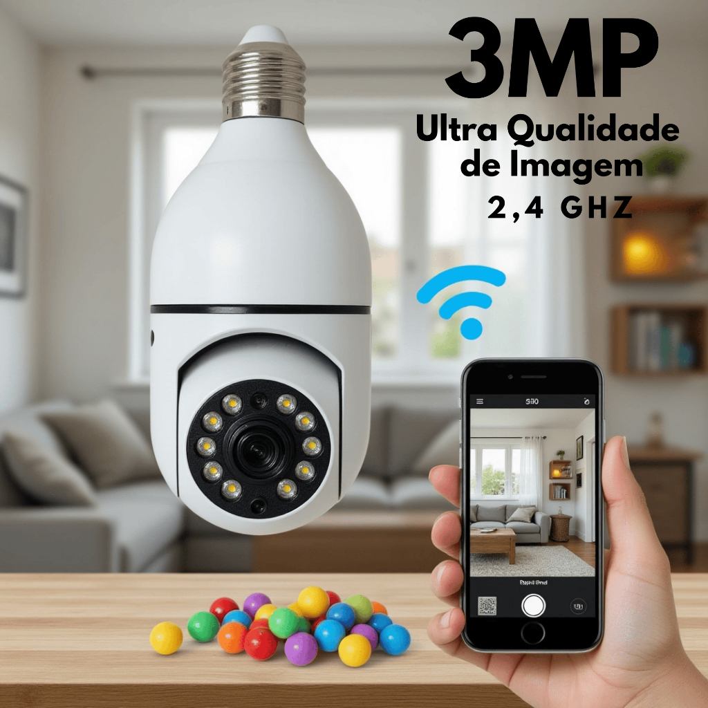 Câmera de Segurança WiFi 3MP à Prova d'Água com Visão Noturna 360°
