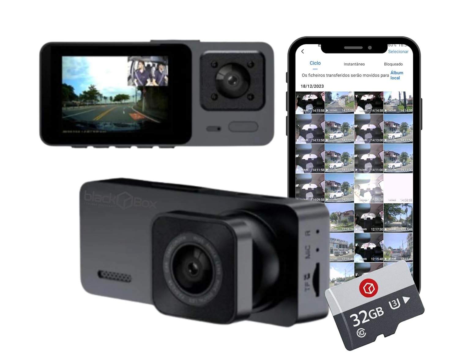 Black Box GP Dual: Câmera Veicular Full HD com Wi-Fi, Visão Noturna e Cartão 32GB - Essencial para Seu Carro e Uber