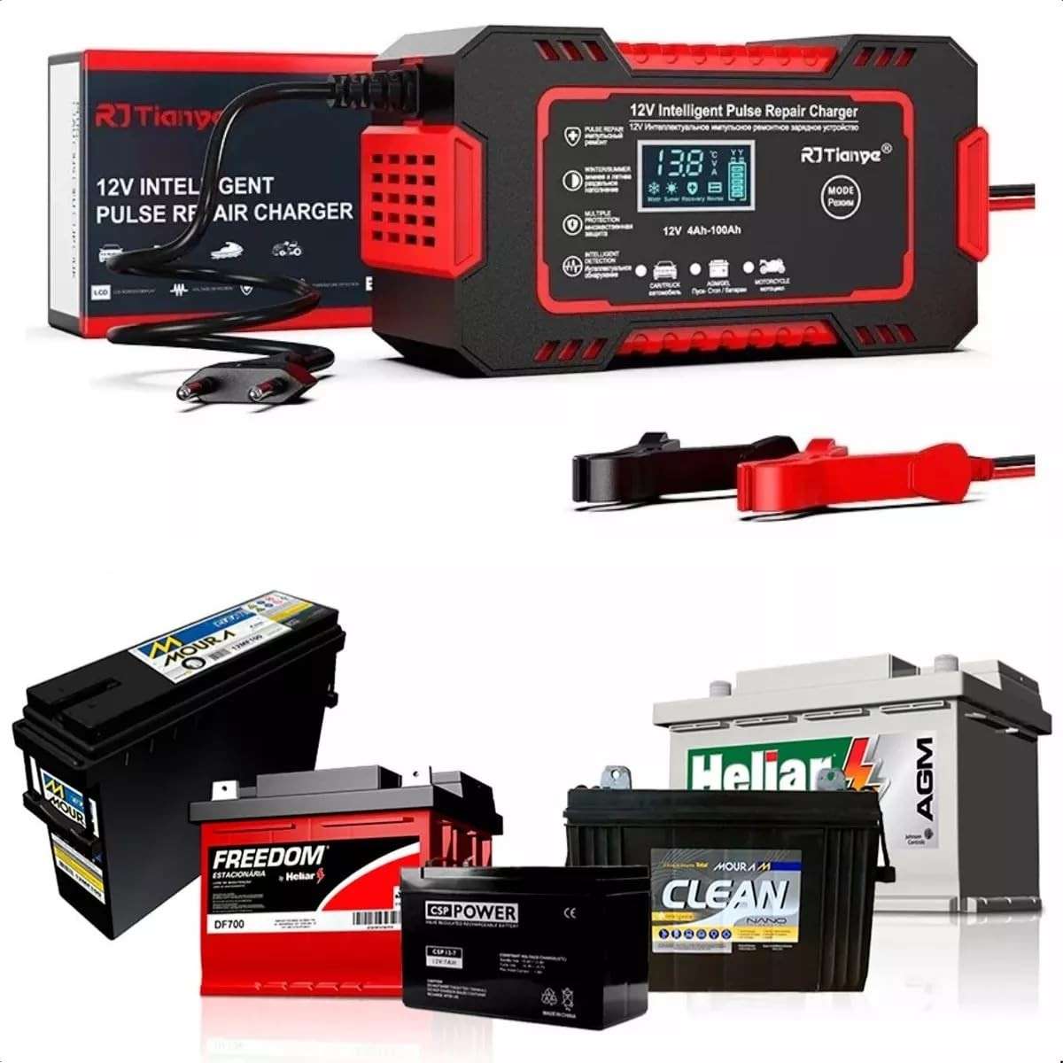 Carregador Reparador Inteligente 12V 100A Bivolt: Revitalize Baterias de Carro, Moto e Caminhão!
