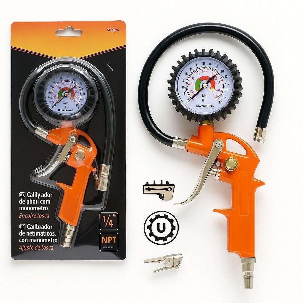 Calibrador de Pneus Profissional 220 PSI: Alta Precisão para Carro, Moto e Caminhão | Mangueira Flexível