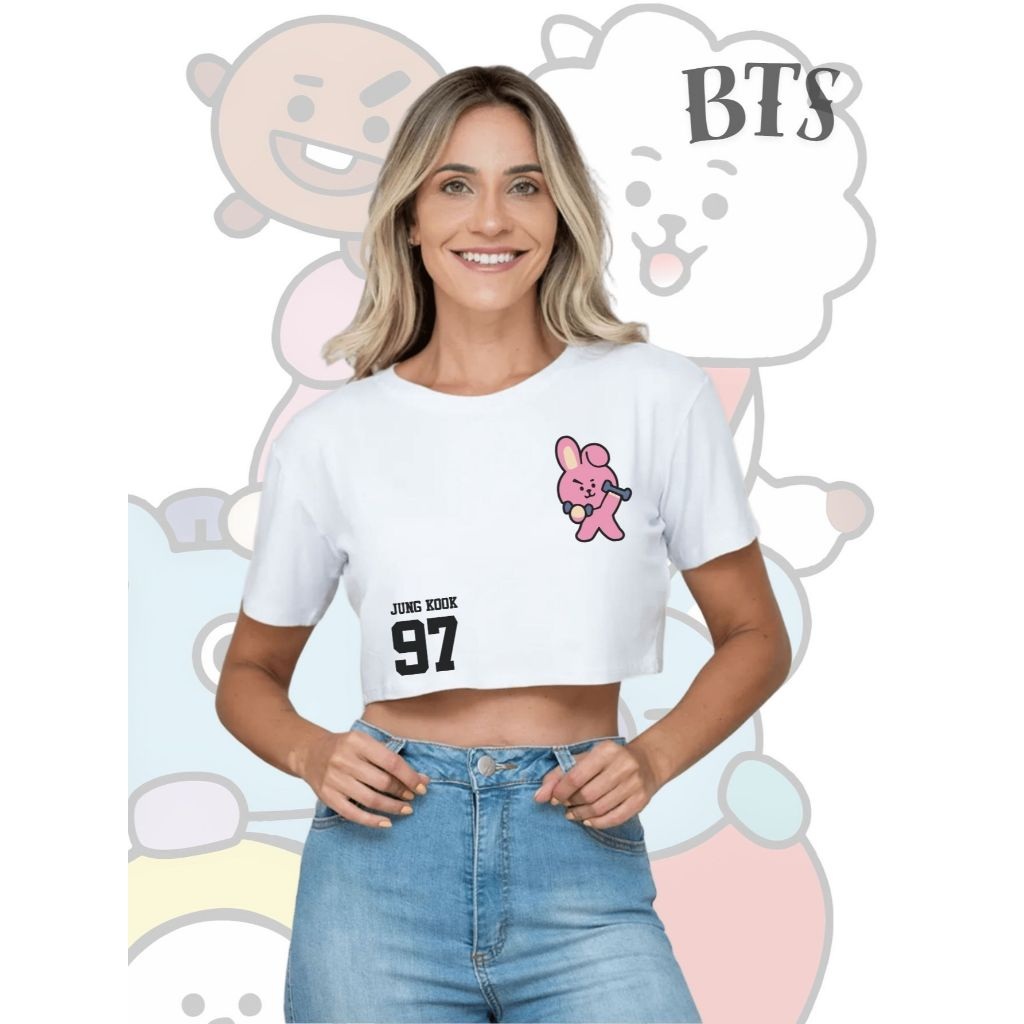 Camiseta Cropped BTS Jung Kook BT21: Estilo e Conforto para Academia e Moda