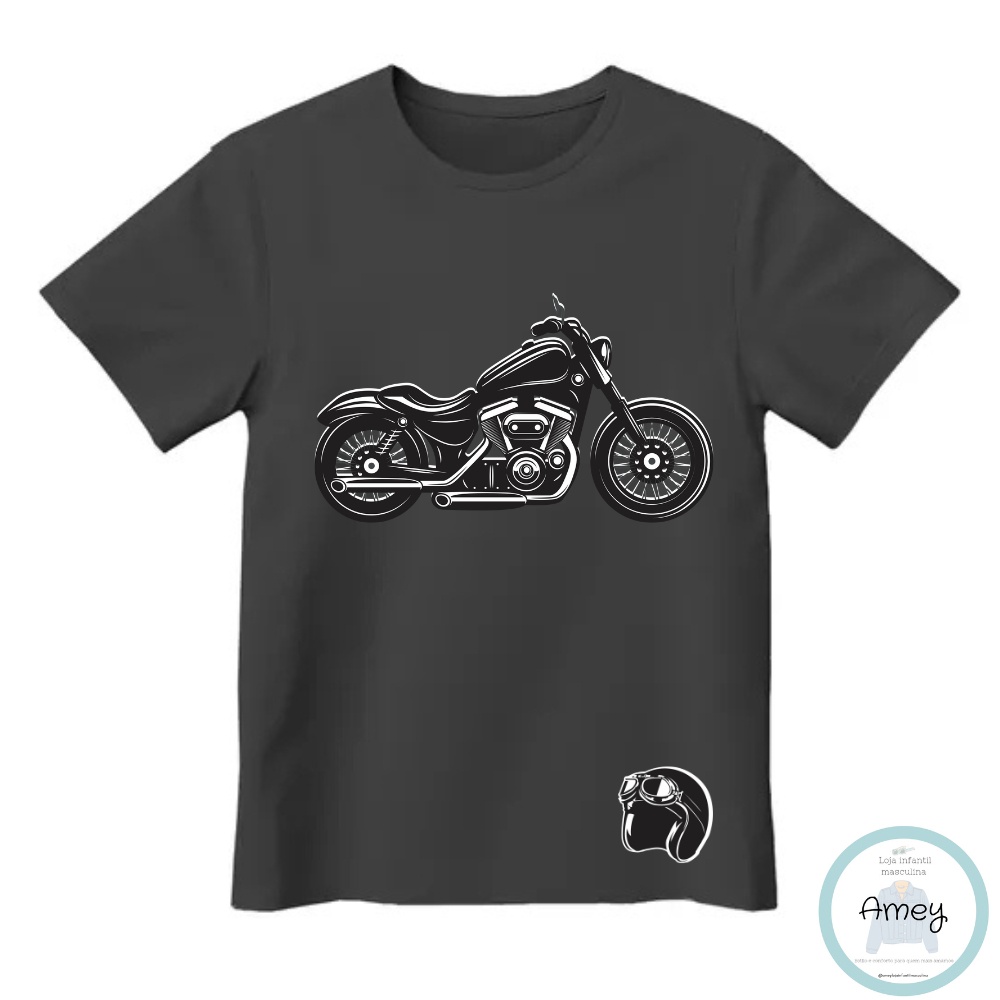 Camiseta Infantil Moto Capacete: Estilo e Conforto em Algodão Puro