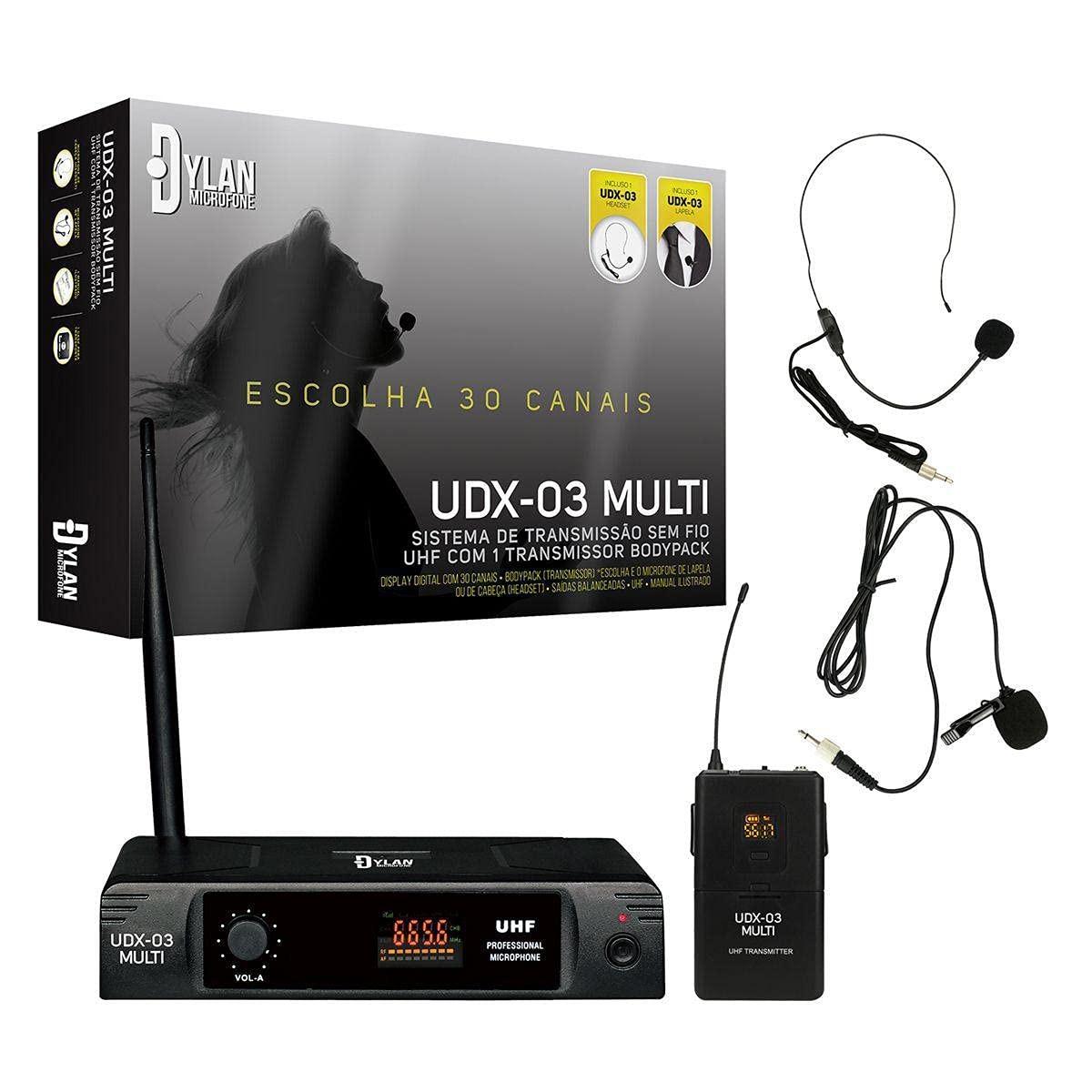 Sistema Microfone Sem Fio UHF 30 Canais Dylan UDX-03: Liberdade e Clareza para seu Palco!