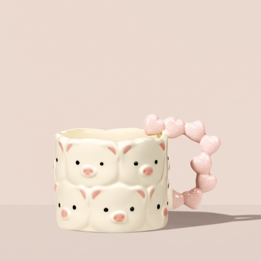 Caneca Fofura Porquinho: Alça de Corações e Design Único!