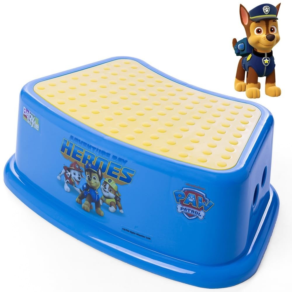 Banquinho Degrau Infantil Patrulha Canina - Azul Chase | Apoio Pés Antiderrapante e Resistente