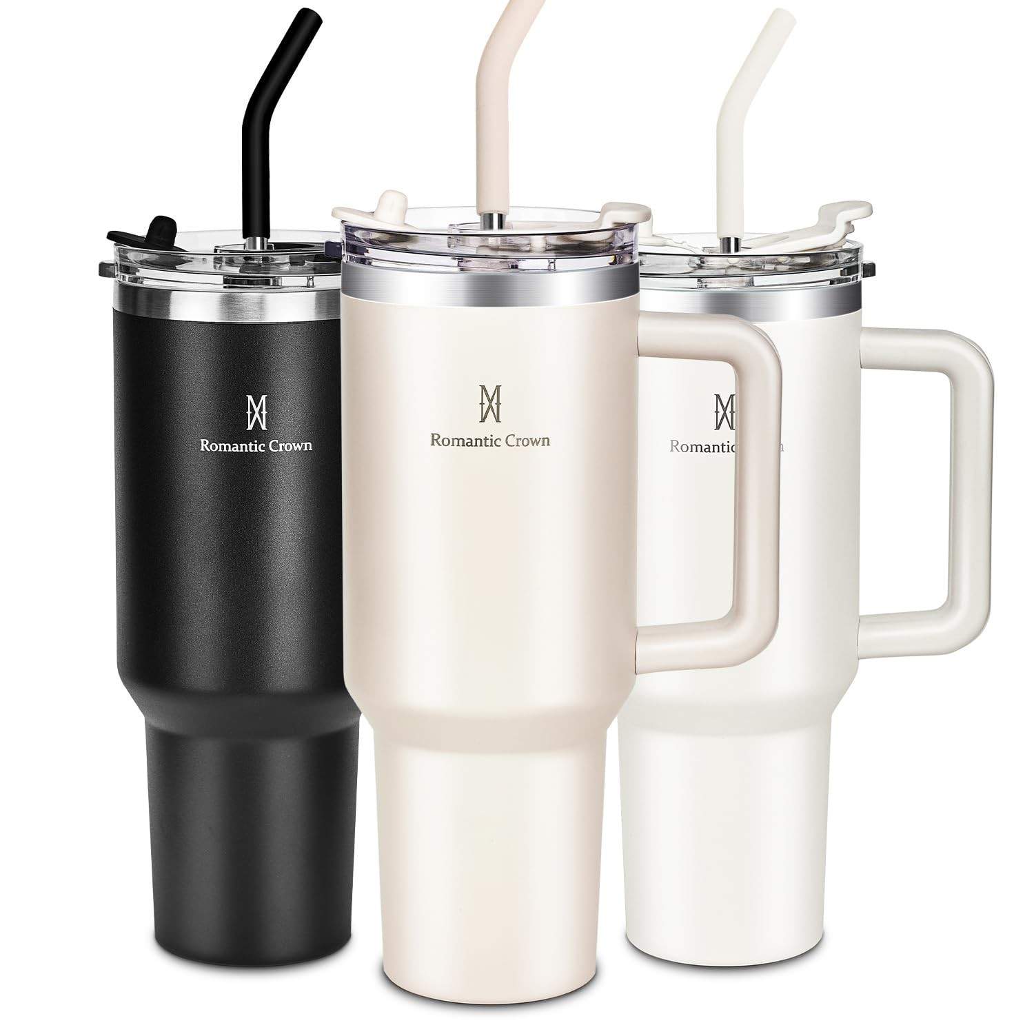 Romantic Crown Copo Térmico 1,18L com Canudo e Alça - Aço Inox 304, Isolamento Duplo, Ideal para Viagens e Fitness (Rosa Claro)