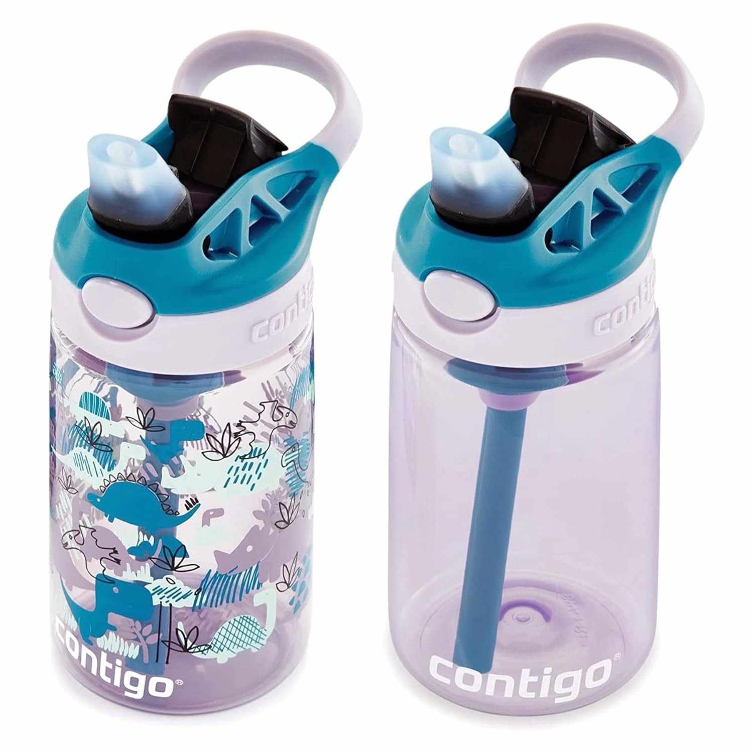 Contigo Garrafa Infantil com Canudo Automático 400ml - Design Dinos, Segura e Prática para Crianças a Partir de 3 Anos