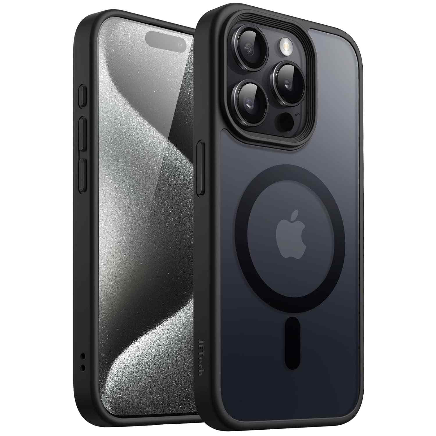 JETech Capa Magnética para iPhone 15 Pro Max (6.7") - MagSafe, Fosca Translúcida e Proteção Anti-Choque (Preta)