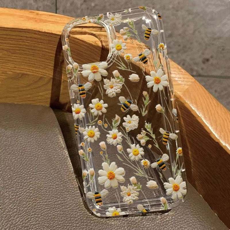 Capa iPhone Abelha Flor Macia Claro para 7 a 16 Pro Max