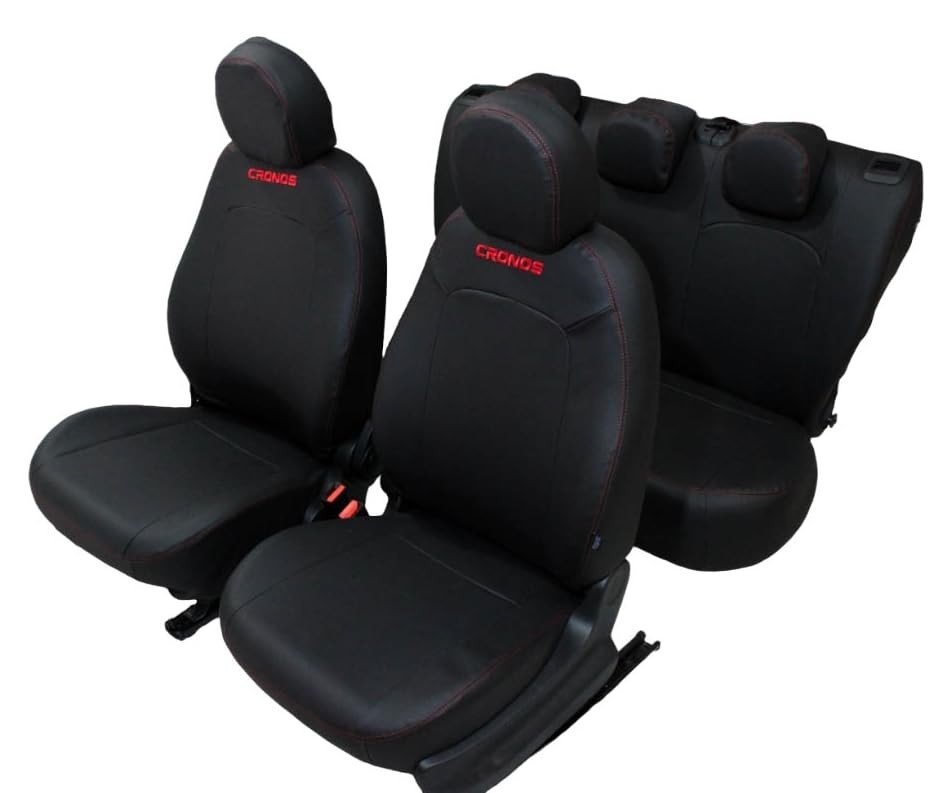 Jogo de Capa de Banco em Couro Premium para Fiat Cronos (2018-2024) - Design Exclusivo com Costura Vermelha