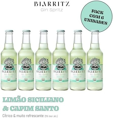 Biarritz Gin Spritz Limão Siciliano e Capim Santo – Pack 6 Longnecks 275ml | Gin Premium, Ingredientes 100% Naturais, 5% Teor Alcoólico, Sem Glúten